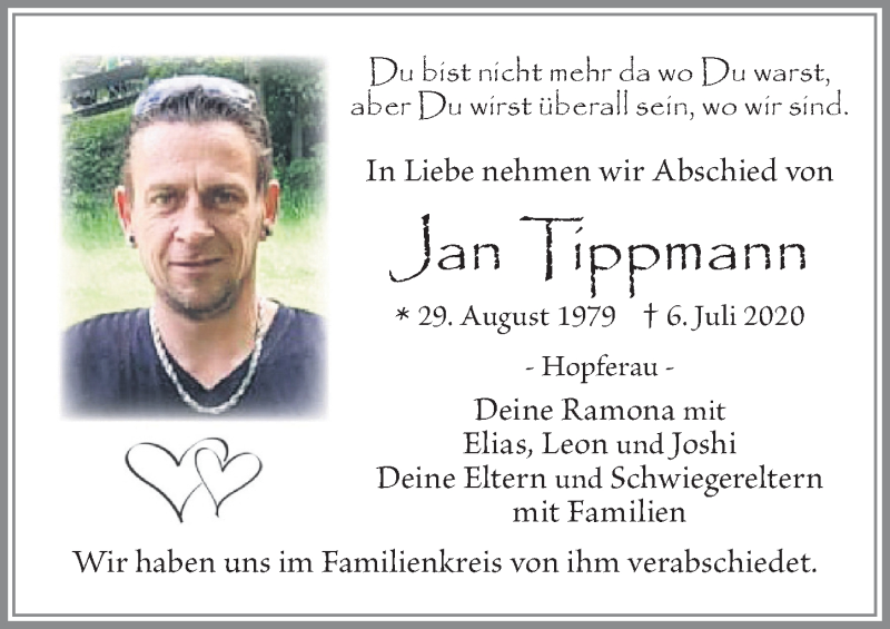  Traueranzeige für Jan Tippmann vom 15.07.2020 aus Allgäuer Zeitung, Füssen