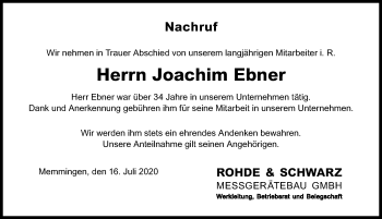 Traueranzeige von Joachim Ebner von Memminger Zeitung