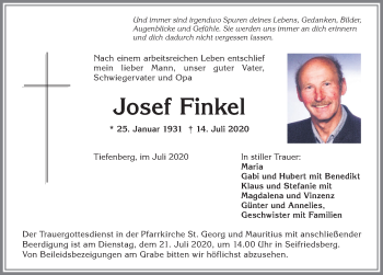 Traueranzeige von Josef Finkel von Allgäuer Anzeigeblatt