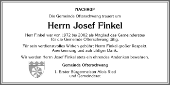 Traueranzeige von Josef Finkel von Allgäuer Anzeigeblatt
