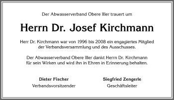 Traueranzeige von Josef Kirchmann von Allgäuer Anzeigeblatt