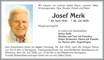 Traueranzeige von Josef Merk von Allgäuer Zeitung,Kempten