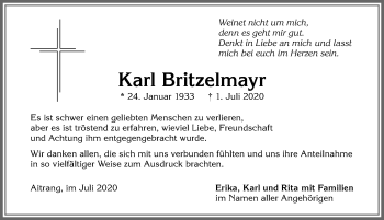 Traueranzeige von Karl Britzelmayr von Allgäuer Zeitung, Marktoberdorf