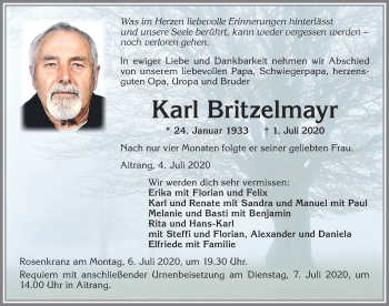 Traueranzeige von Karl Britzelmayr von Allgäuer Zeitung, Marktoberdorf