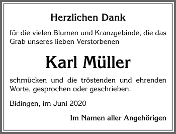 Traueranzeige von Karl Müller von Allgäuer Zeitung, Marktoberdorf