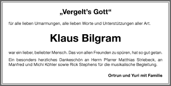 Traueranzeige von Klaus Bilgram von Allgäuer Zeitung