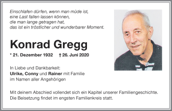 Traueranzeige von Konrad Gregg von Memminger Zeitung