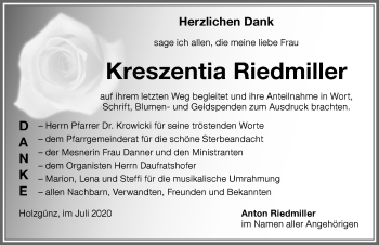 Traueranzeige von Kreszentia Riedmiller von Memminger Zeitung