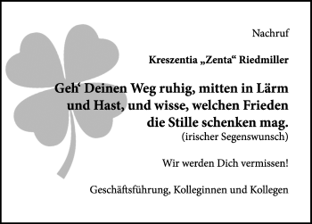 Traueranzeige von Kreszentia Riedmiller von Memminger Zeitung