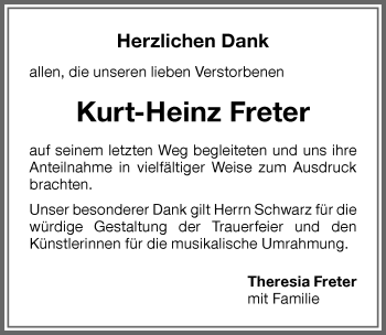 Traueranzeige von Kurt-Heinz Freter von Memminger Zeitung