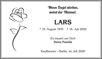 Traueranzeige von Lars  von Allgäuer Zeitung, Kaufbeuren/Buchloe