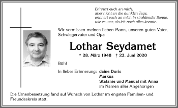Traueranzeige von Lothar Seydamet von Allgäuer Anzeigeblatt