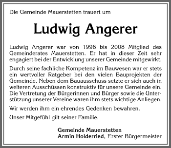 Traueranzeige von Ludwig Angerer von Allgäuer Zeitung, Kaufbeuren/Buchloe