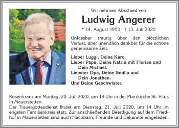 Traueranzeige von Ludwig Angerer von Allgäuer Zeitung, Kaufbeuren/Buchloe