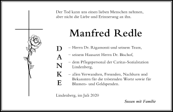 Traueranzeige von Manfred Redle von Der Westallgäuer