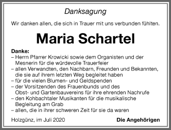 Traueranzeige von Maria Schartel von Memminger Zeitung