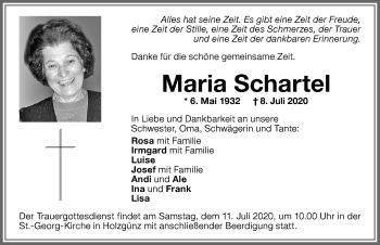 Traueranzeige von Maria Schartel von Memminger Zeitung