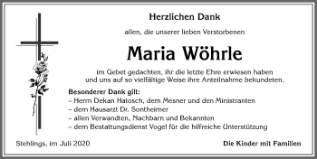Traueranzeige von Maria Wöhrle von Allgäuer Zeitung, Marktoberdorf
