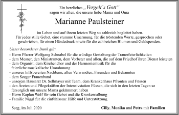 Traueranzeige von Marianne Paulsteiner von Allgäuer Zeitung, Füssen
