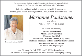 Traueranzeige von Marianne Paulsteiner von Allgäuer Zeitung, Füssen