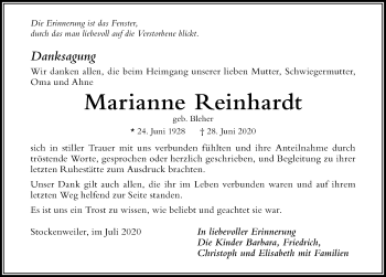 Traueranzeige von Marianne Reinhardt von Der Westallgäuer