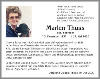 Traueranzeige von Marlen Thuss von Allgäuer Anzeigeblatt