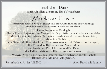 Traueranzeige von Marlene Furch von Allgäuer Zeitung, Marktoberdorf