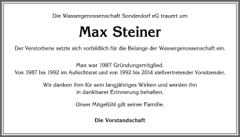 Traueranzeige von Max Steiner von Allgäuer Anzeigeblatt