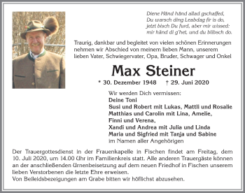 Traueranzeige von Max Steiner von Allgäuer Anzeigeblatt