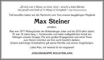 Traueranzeige von Max Steiner von Allgäuer Anzeigeblatt