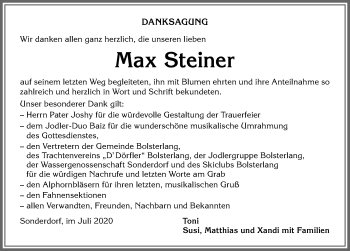 Traueranzeige von Max Steiner von Allgäuer Anzeigeblatt