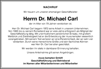 Traueranzeige von Michael Carl von Allgäuer Zeitung