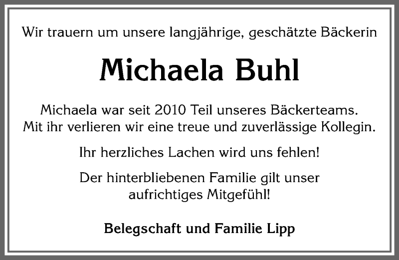  Traueranzeige für Michaela Buhl vom 30.07.2020 aus Allgäuer Zeitung,Kempten
