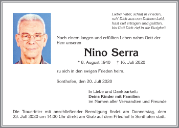 Traueranzeige von Nino Serra von Allgäuer Anzeigeblatt