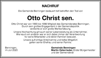 Traueranzeige von Otto Christ von Memminger Zeitung