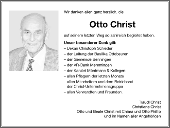 Traueranzeige von Otto Christ von Memminger Zeitung