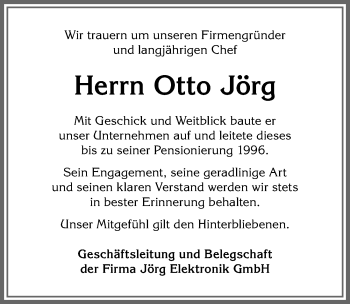Traueranzeige von Otto Jörg von Allgäuer Anzeigeblatt