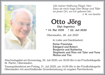 Traueranzeige von Otto Jörg von Allgäuer Zeitung