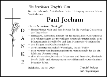 Traueranzeige von Paul Jocham von Der Westallgäuer