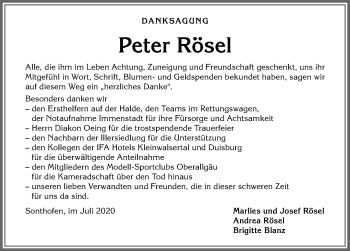 Traueranzeige von Peter Rösel von Allgäuer Anzeigeblatt