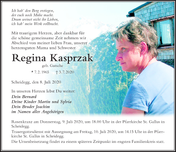 Traueranzeige von Regina Kasprzak von Der Westallgäuer