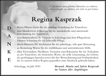 Traueranzeige von Regina Kasprzak von Der Westallgäuer
