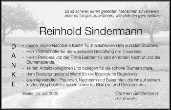 Traueranzeige von Reinhold Sindermann von Der Westallgäuer