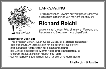 Traueranzeige von Richard Reichl von Memminger Zeitung