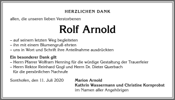 Traueranzeige von Rolf Arnold von Allgäuer Anzeigeblatt