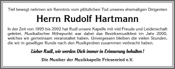 Traueranzeige von Rudolf Hartmann von Allgäuer Zeitung, Kaufbeuren/Buchloe