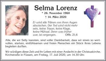 Traueranzeige von Selma Lorenz von Allgäuer Zeitung, Füssen
