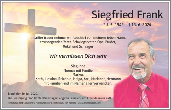 Traueranzeige von Siegfried Frank von Allgäuer Zeitung