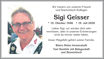 Traueranzeige von Sigi Geisser von Allgäuer Anzeigeblatt