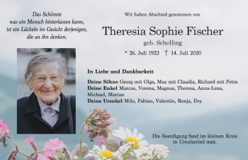 Traueranzeige von Theresia Sophie Fischer von Allgäuer Zeitung,Kempten